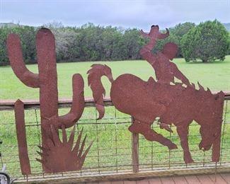 cowboy and cactus lifesize metal art