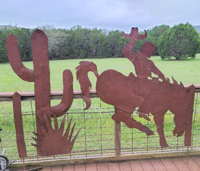 cowboy and cactus lifesize metal art