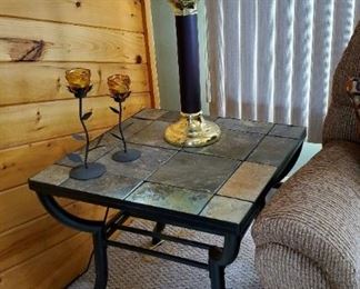 Stone top on metal base tables (coffee, two end tables, and side table)