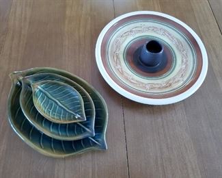 Ikebana Ware Pottery Platter w/ Metal Frog