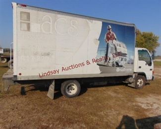 2002 Chevy W4500 cabover box truck, izuzu diesel automatic, showing 153,391 miles, showing 5120 hrs, pwr steer, pwr brakes, air, 14' box w/ roll up door, slideout alum ramp, Vin# J8BC4B14737003088 (STARTS, RUNS, DRIVES)