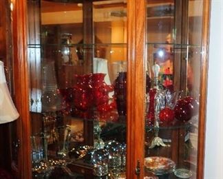 LARGE GLASS CURIO CABINET LIGHTED