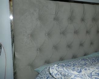 MIRRORED BEDROOM SET, BEAUTIFUL PIECES  - KING BED TUFFTED HEADBOARD WITH CHROME DETAIL, WITH MIRRORED NIGHT STANDS & DRESSERS.  A MUST SEE ....