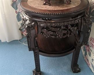 Antique Rosewood side with marble top and ornate carved legs ea $ 300.00 