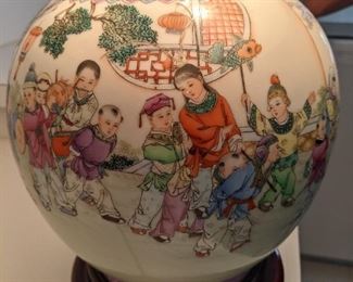 Children Playing porcelain Chinese lamp with find Mark and story. Jungdezhen circa 1960 