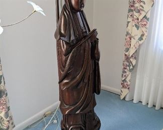 4ft (plus) Hardwood ( Rosewood/Teak) Kwan Yin Statue standing on Lotus Flower.  Floor Lamp is made from the root craving.  This was bought during the mid 1960's to mid 1970's.  The owner lived in Hong Kong from the late 1950's to mid 1970's.  This piece is very elegant and holds great peace.  $3000