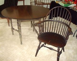 Windsor chair and antique drop leaf gate leg table.