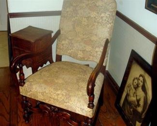 William & Mary arm chair & small stand.