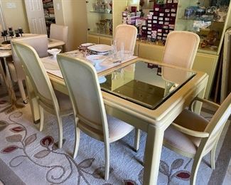 Beveled Mirror Top Dining set with 2 leaves and 6 chairs