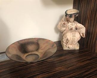 Raku Dish, Asian Figure 