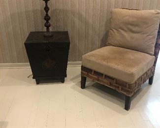 Woven and Suede Chairs - , there are two along with closed cabinet and lamp  