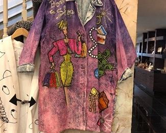 Born to Shop One of a Kind Denim Painted Coat, Size XL 