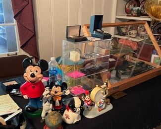 vintage Mickey Bank, rare Mickey, Donald and Goofy band figurine, rare Goofy Sailor and Cast Iron dog bank