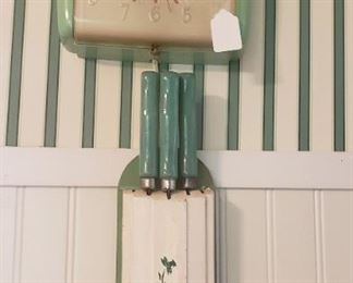 Vintage clock, knife set