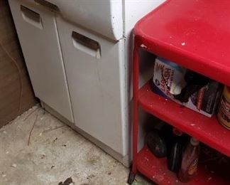 Metal kitchen shelves, drawers, red metal SOLD