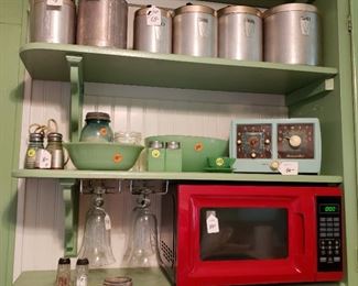 Metal canister set, Jadeite, red microwave