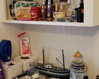 Light houses, sailboat, lotions, nail polish, candles, etc