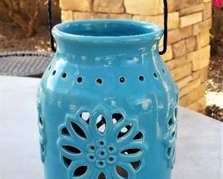 Turquoise lantern for indoor or outdoor