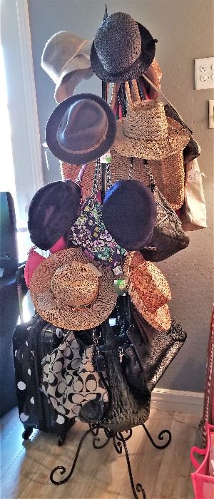 Hat and purses and shoes.
