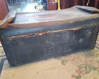 Antique trunk w/ antique "The Youths Companion" New England edition papers