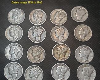 Large mercury dime collection being sold in this auction. 