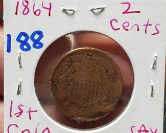 1864 Civil War US 2 cent piece.  The first USA coin to contain the motto In God We Trust. 