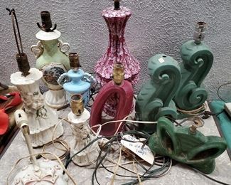 old pottery lamps, one bid for all. 