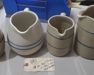old blue banded stoneware Marshall TExas pottery, the little churn is signed by the potter that threw it. 