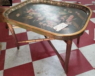 furniture - chinoiserie painted wooden table w faux bamboo base