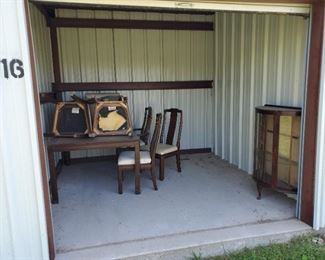 storage lot w English china cabinet w queen ann legs plus good dining table and 6 chairs. 