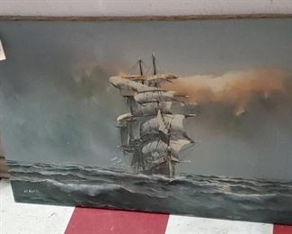 oil painting nautical clipper ship by well known artist W. SOPIA. 