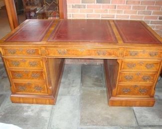 19th Century English Antique Mahogany Partners Desk Leather Top  
