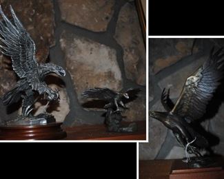 Pewter and Brass Eagle Statues