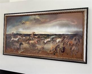 LARGE STEPHEN CSOKA OIL PAINTING, "STAMPEDE"