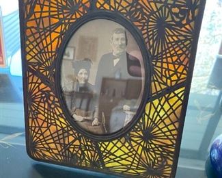 TIFFANY STUDIOS  "PINE NEEDLES" BRONZE FRAME, APPROX. 8" X11"