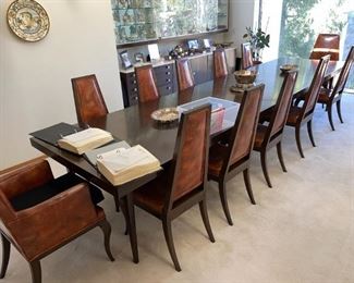 MIDCENTURY DINING SET FOR 12, STUNNING ORIGINAL LEATHER 