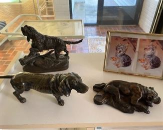 VARIOUS ANTIQUE BRONZE DOG SCULPTURES