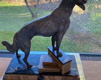 ART DECO DOG SCULPTURE ON MARBLE BASE