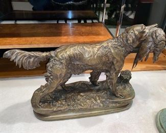 LARGE ANTIQUE BRONZE HUNTING DOG