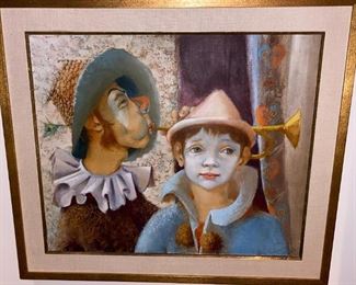 MIDCENTURY "CLOWNS" OIL PAINTING