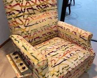1950s MASSAGE CHAIR WITH CUSTOM WOOL UPHOLSTERY, WORKS!