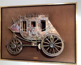 LARGE HANDMADE COPPER WALL ART, "STAGECOACH"