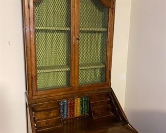 BEAUTIFUL FRENCH DROP FRONT DESK, WITH LEATHER BOUND "BOOKS" COMPARTMENT