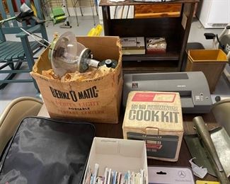 Benzomatic Porta Light propane lantern w/Pyrex globe; vintage Coleman Cook kit; trench shovel