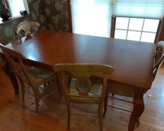 Wood dining table with 4 chairs and a bench 