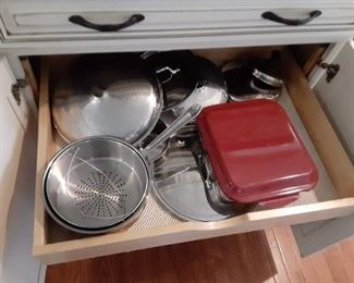 All-Clad , Farberware, Calphalon pots and pans