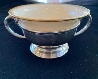 Vintage Tiffany sterling and Lenox porcelain bouillon cups, set