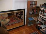 SEVERAL LARGE MIRRORS, BOOKCASES, BOOKS AND MISC ITEMS.