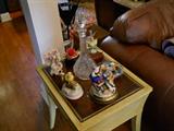 More figurines, crystal decanter