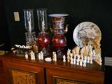 Beautiful pair of crystal lamps, oriental porcelain, Ivory figures, Chess set (not sure yet if it is ivory)